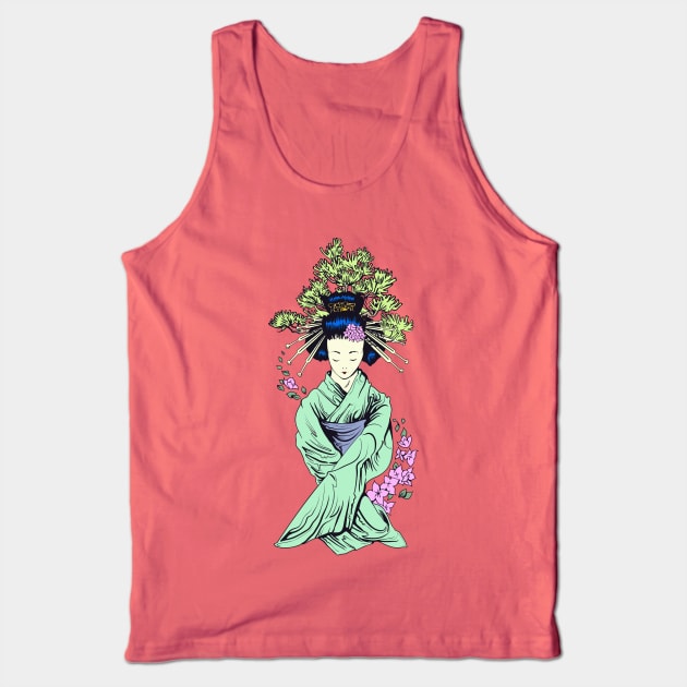 Geisha Hiding Two Tanto Under Sleeves Tank Top by MarinasingerDesigns